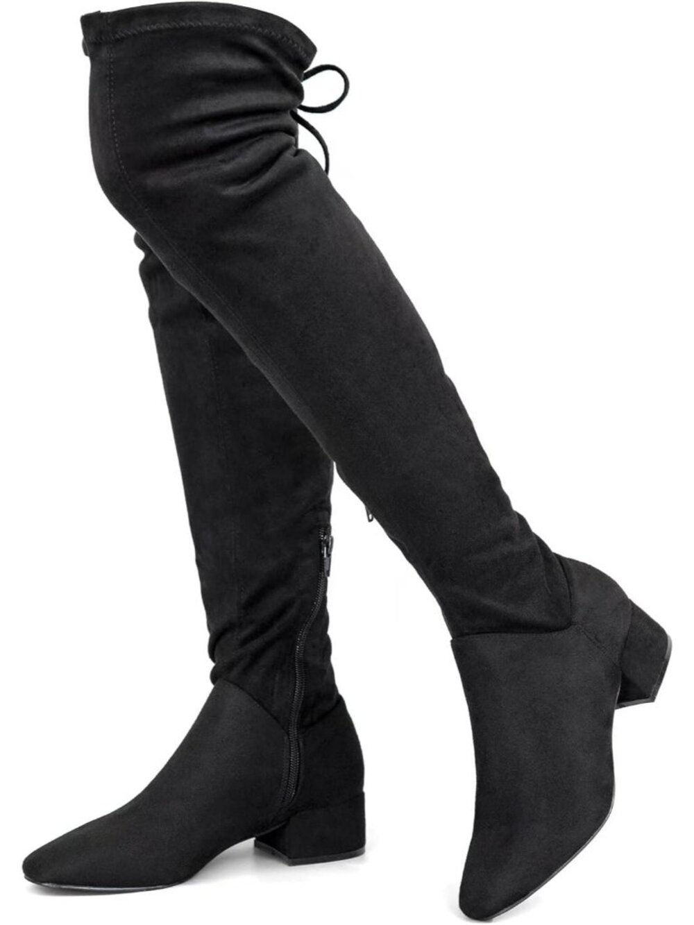 👢Women's Black Over Knee High Boots Warm Winter Long Boot Side Zip Back Lace